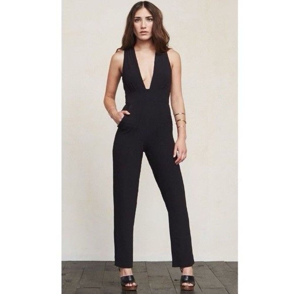Reformation Sz 2 Long Black Cecille Plunge V-neck Jumpsuit